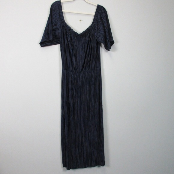 Anthropologie Sunday in Brooklyn Pleated Maxi Dress L Blue Off Shoulder 408 - Picture 1 of 8
